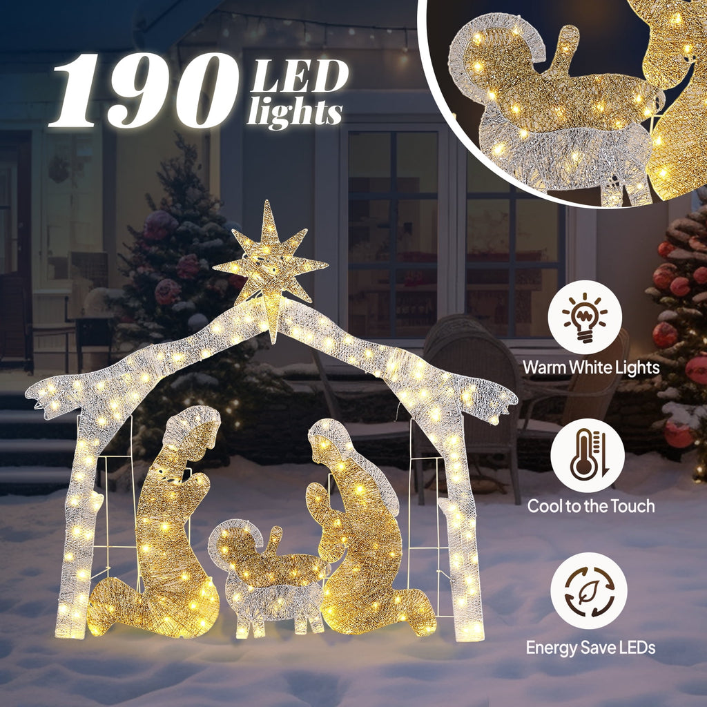 Ktaxon 6ft Christmas Lighted Nativity Scene Holy Family Christmas Outdoor Decor,with 190LED Lights