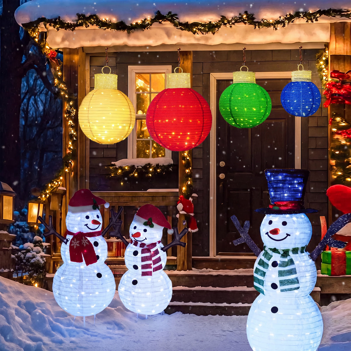 FOOWIN 3pcs Lighted Pop-Up Outdoor Christmas Ornament Set, Holiday Decoration with 270 LED Lights for Yard & Outdoor Christmas Decor