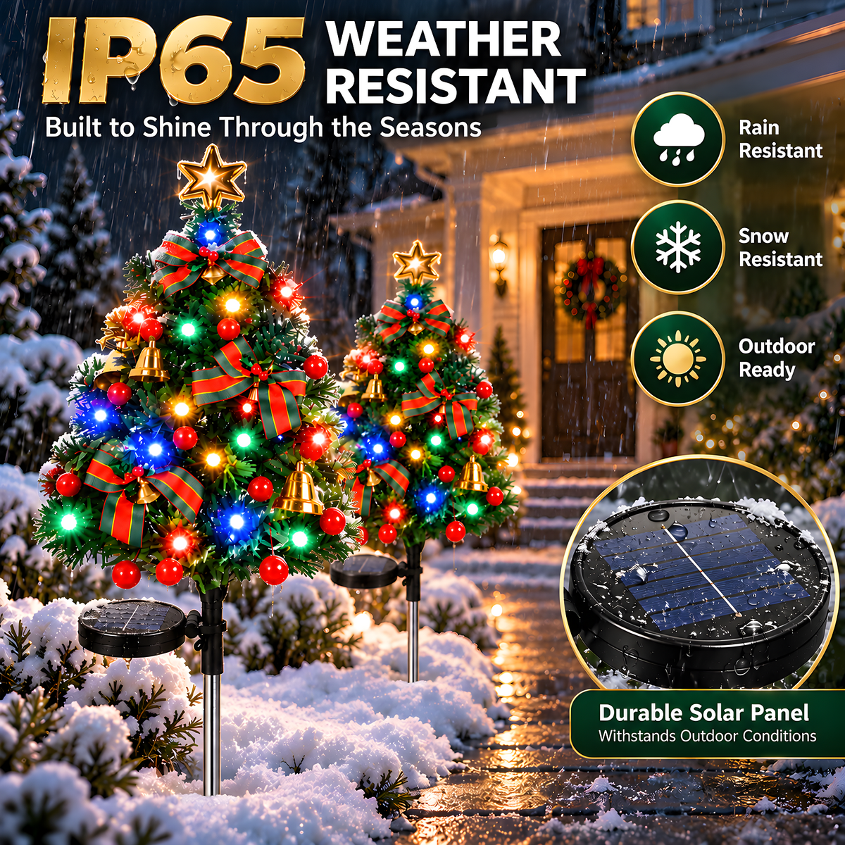 2 Pack Solar Powered Christmas Tree Lights, Outdoor Holiday Decor with 40 Bright LEDs, Waterproof Xmas Garden Decorations for Pathway, Yard, Grave and Lawn