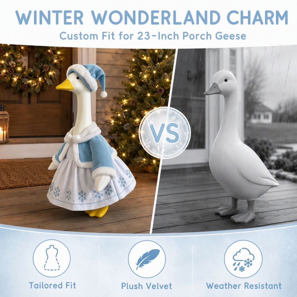 Aurorax Christmas Goose Clothes for Cement Goose Porch Goose 23"/17",Porch Goose Outfit 19 inch,Red Holiday Porch Goose Clothing Accessories for Garden Lawn Yard