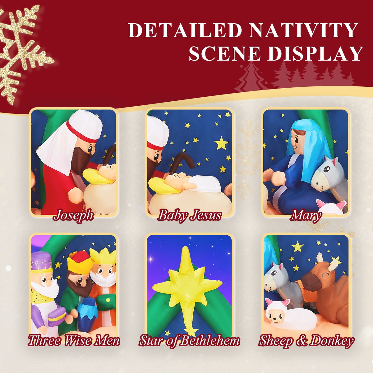 Ktaxon 9ft Length Christmas Nativity Scene Inflatable Holy Family Baby Jesus Christmas Outdoor Decor