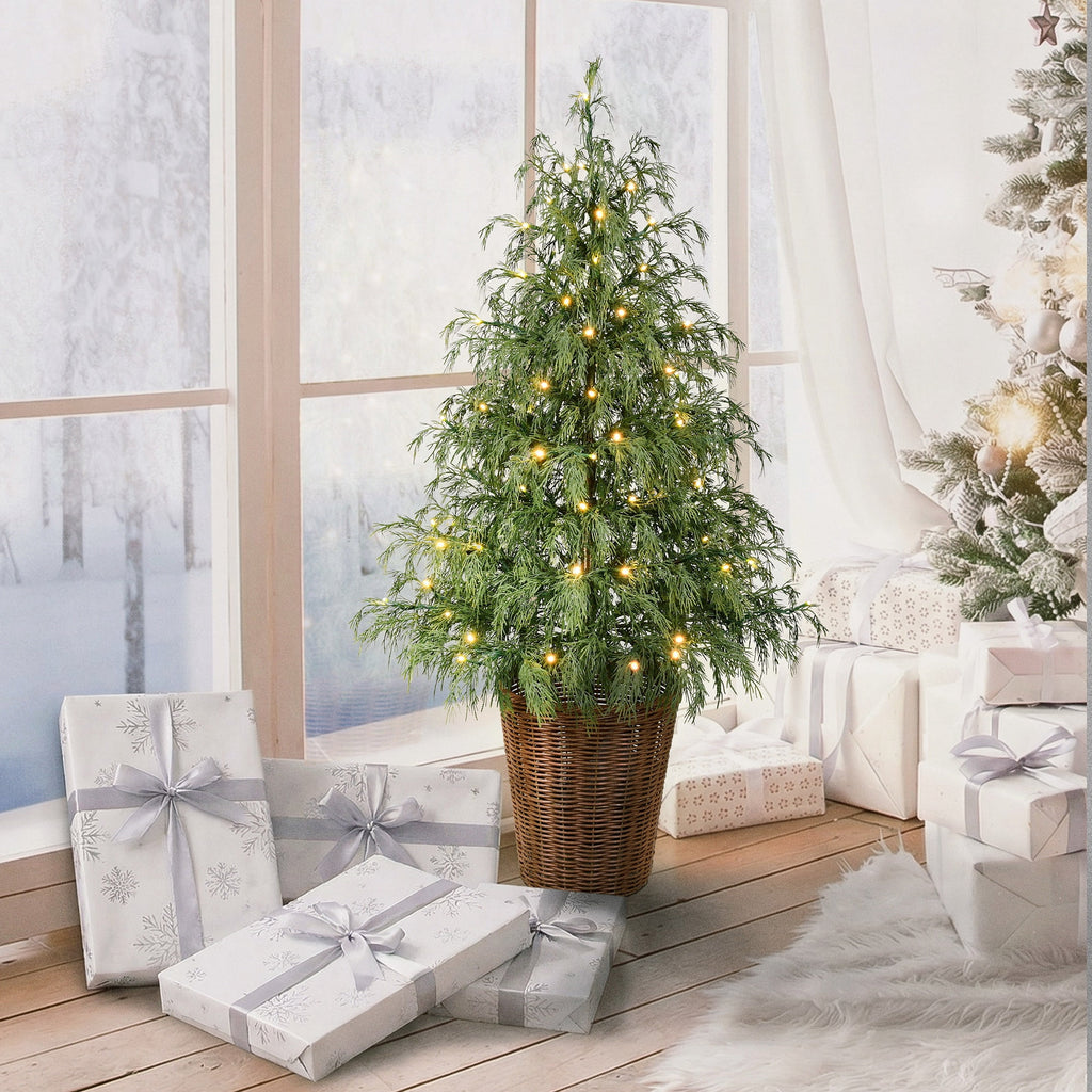 My Texas House 4ft Pre-lit Green Northern Pine Potted Christmas Tree, 80 Twinkle LED