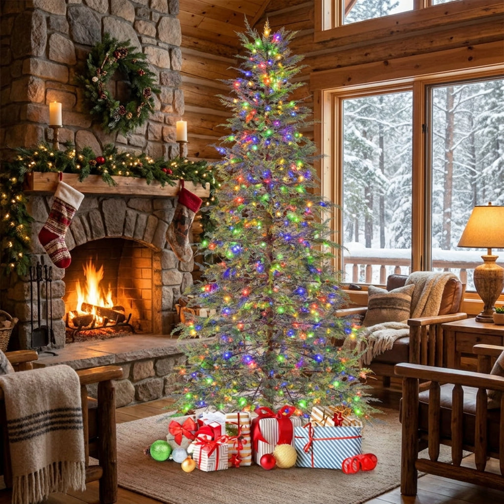RUIE 7.5 FT Pre-Lit Christmas Tree, Artificial Xmas Tree with 500 Colorful LED Lights & 8 Modes