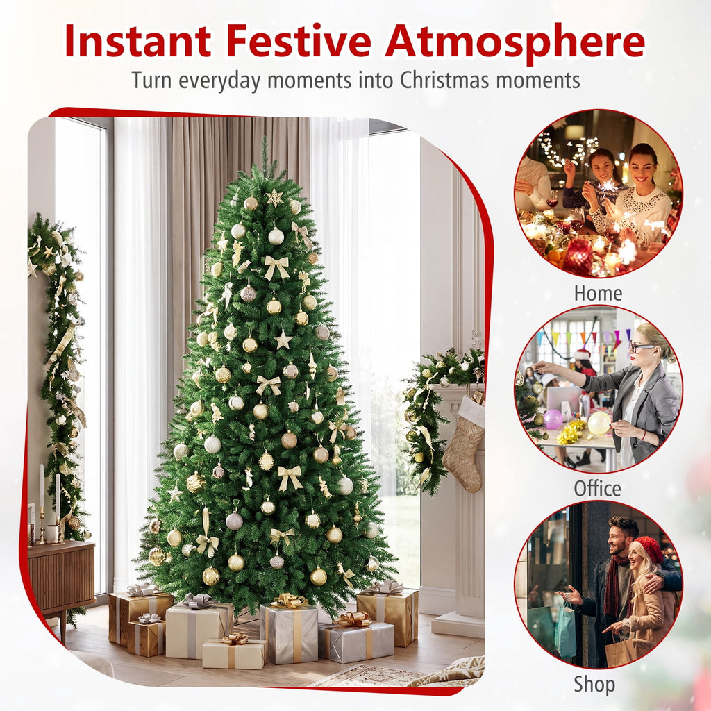 Costway 7.5 ft Unlit Artificial Fir Christmas Tree Hinged with 1968 Branch Tips Green