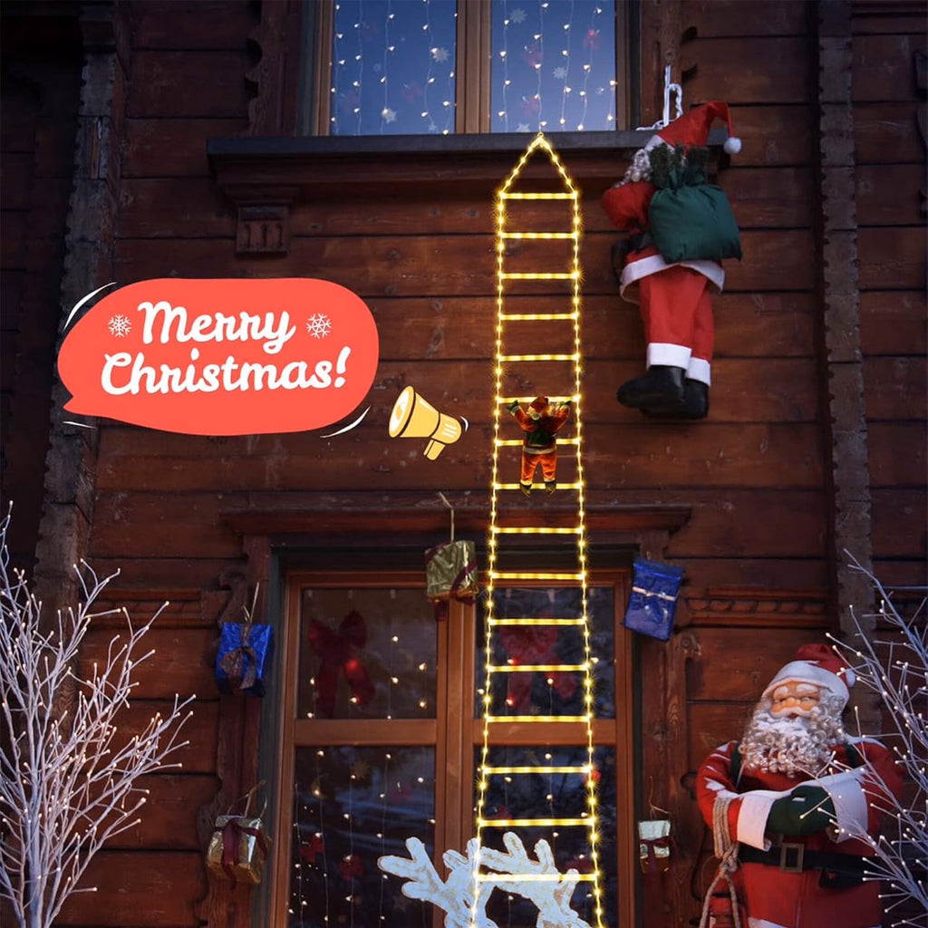 Morfone Christmas Decorations LED Ladder Lights with Climbing Santa Claus, 10.5ft Christmas Decorative String Lights for Indoor Outdoor, Window, Garden, Home, Wall, Xmas Tree Decor, Multicolor