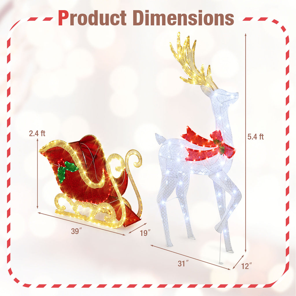 Gymax Lighted Christmas Reindeer & Sleigh Set Light-up Xmas Decorations w/462 LED