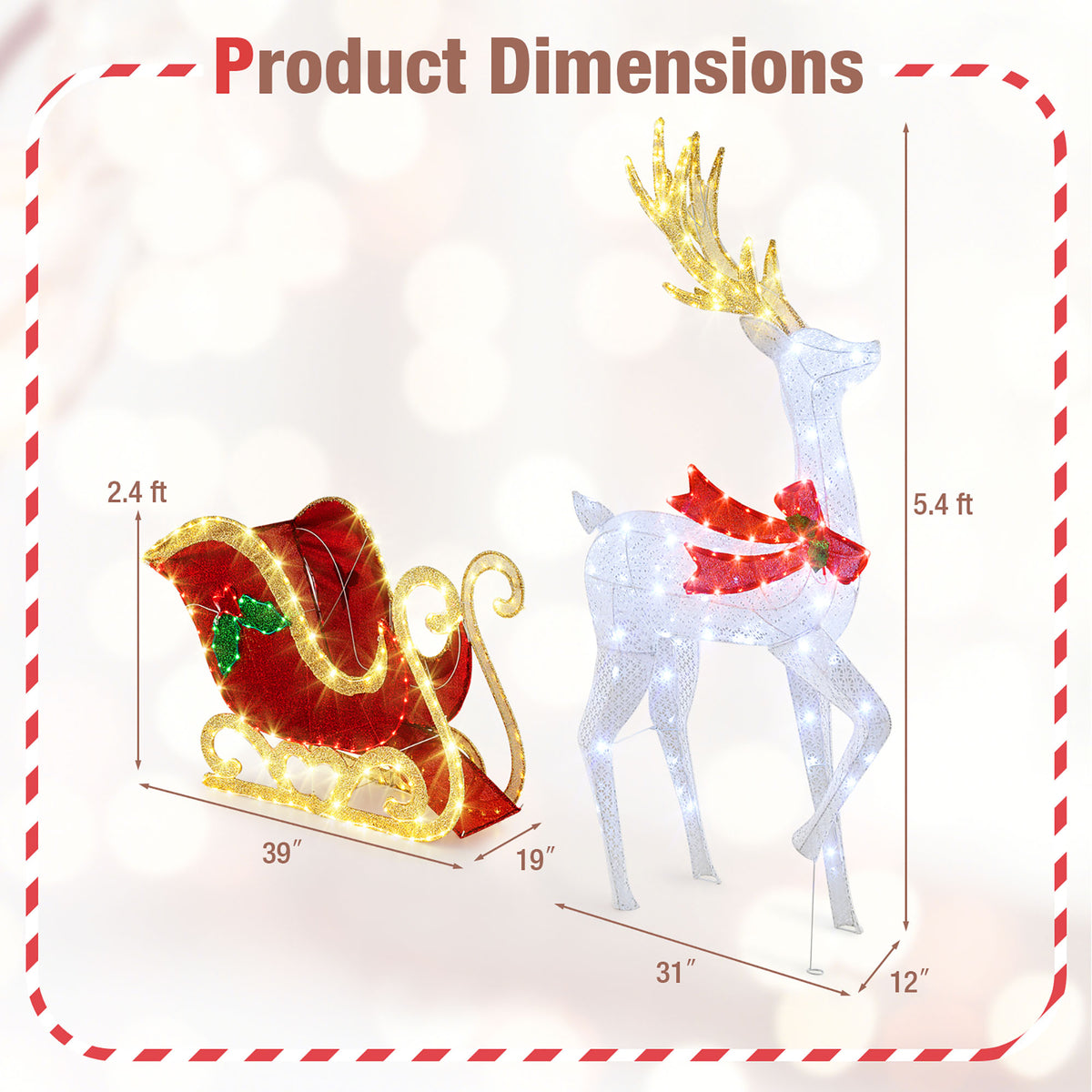 Gymax Lighted Christmas Reindeer & Sleigh Set Light-up Xmas Decorations w/462 LED