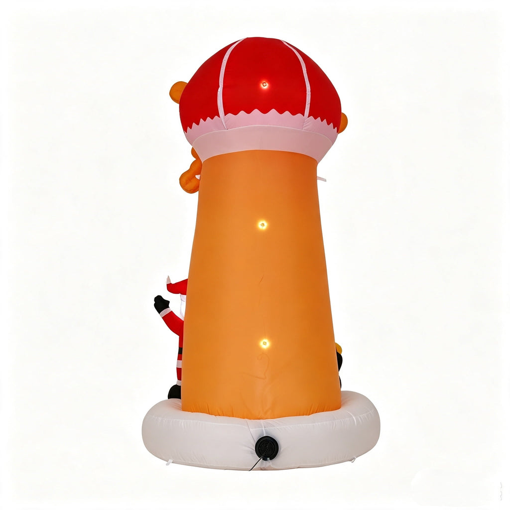 Firstness 7.7Ft High Christmas Inflatables Spinning Windmill with Santa and Penguin, Christmas Blow ups with LED Lights, Outdoor Yard Decoration