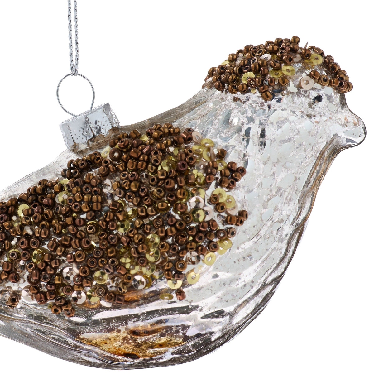 Brown Beaded Glass Bird Christmas Ornament, 2.8", by Holiday Time