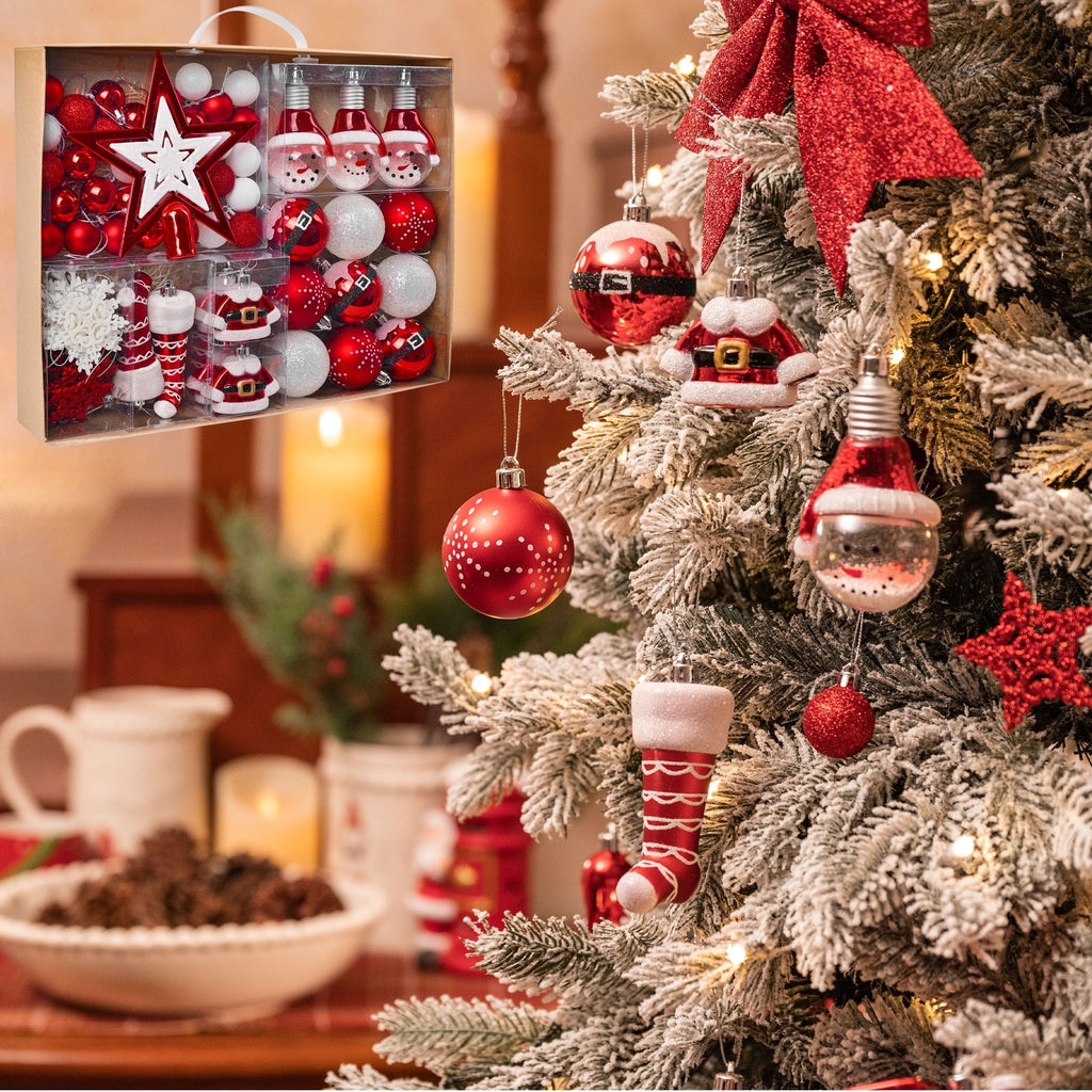 Valery Madelyn 24ct 2.36" Christmas Ball Ornaments, Red White Shatterproof Ornaments for Christmas Party Decor
