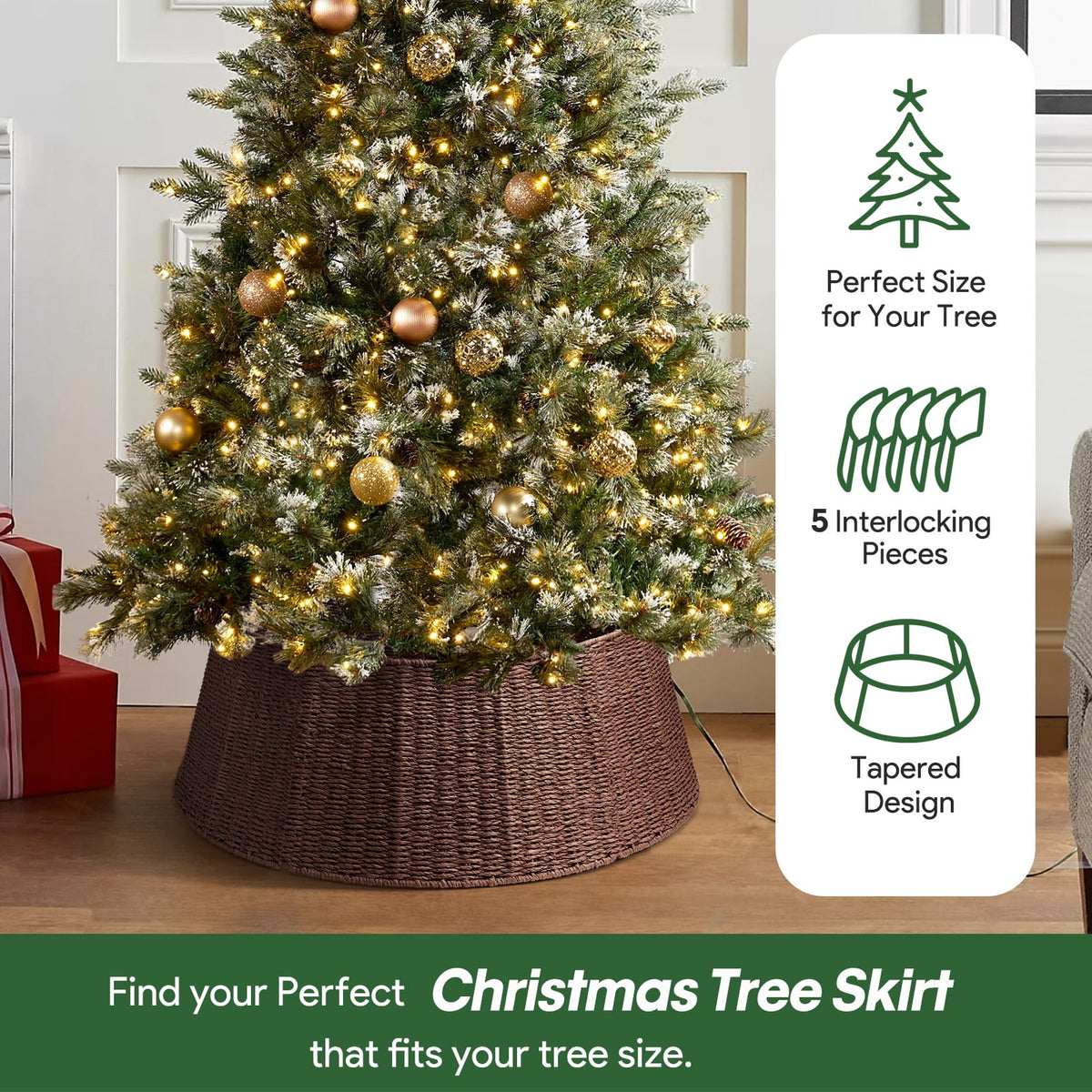Ayieyill 26 inch Christmas Tree Collar, Christmas Tree Skirt Cover for Christmas Tree Decorations | Rattan (Natural)