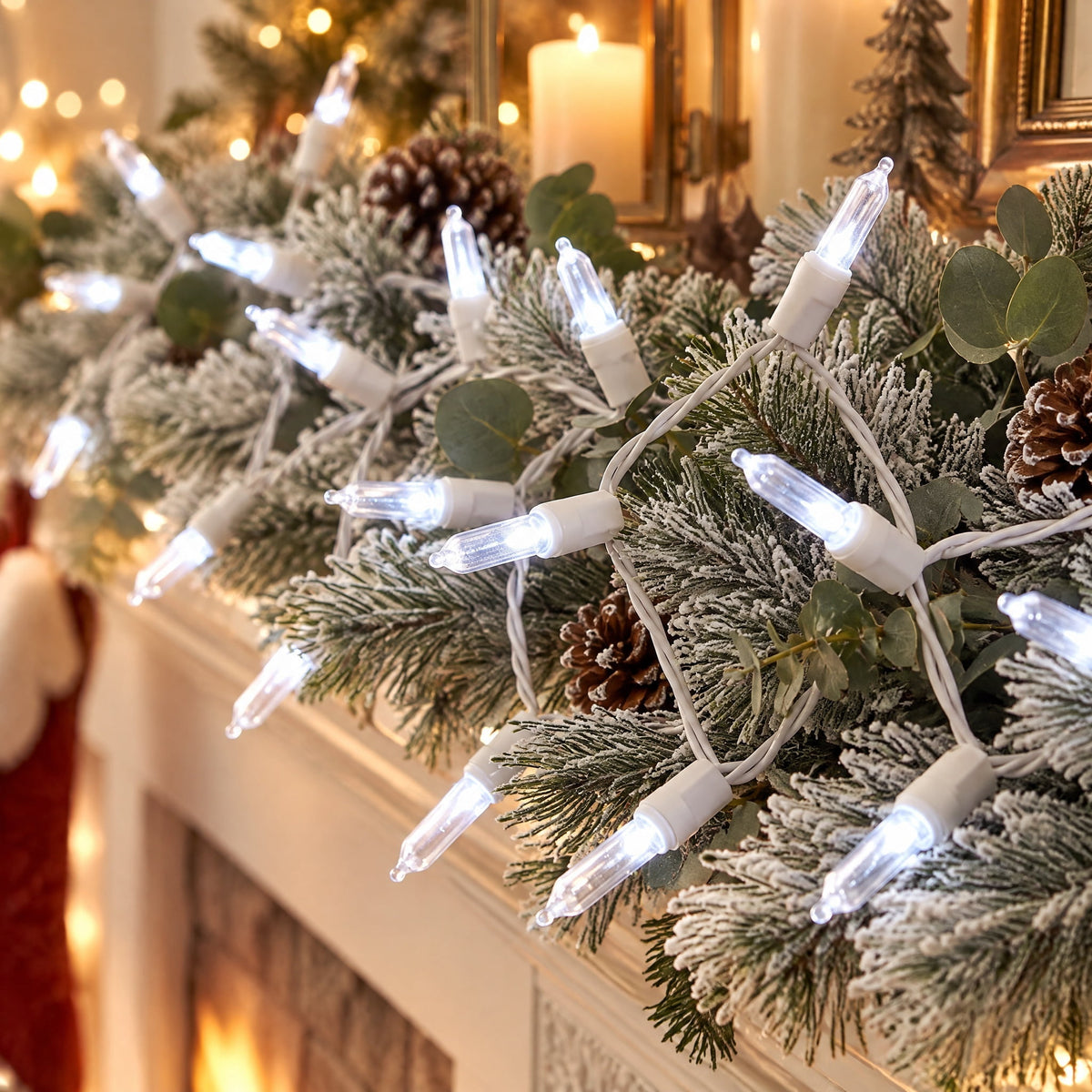 Indoor/Outdoor 100-Count LED Mini Christmas String Lights, Warm White, White Wire, 19.5', by Holiday Time