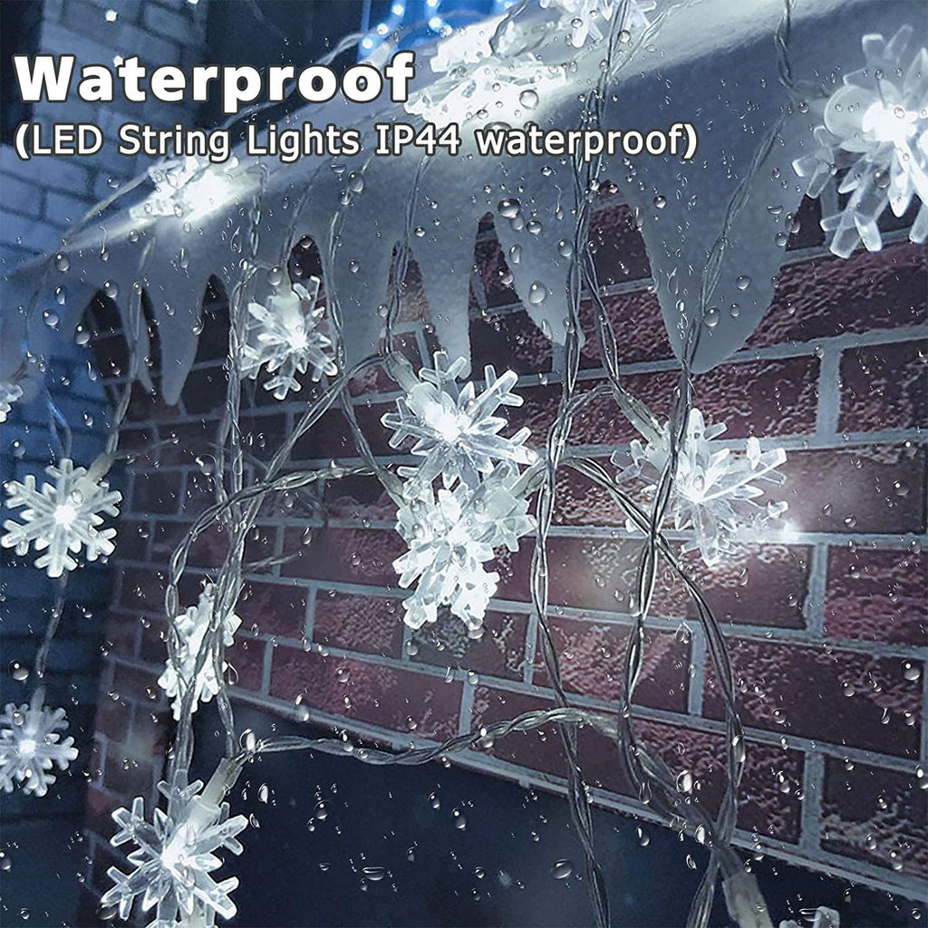 SOMNR Snowflake Christmas Lights 20FT 40 LED, ,Waterproof Fairy Lights for Room Decorations, Outdoor Indoor Patio Decor (Cool White)