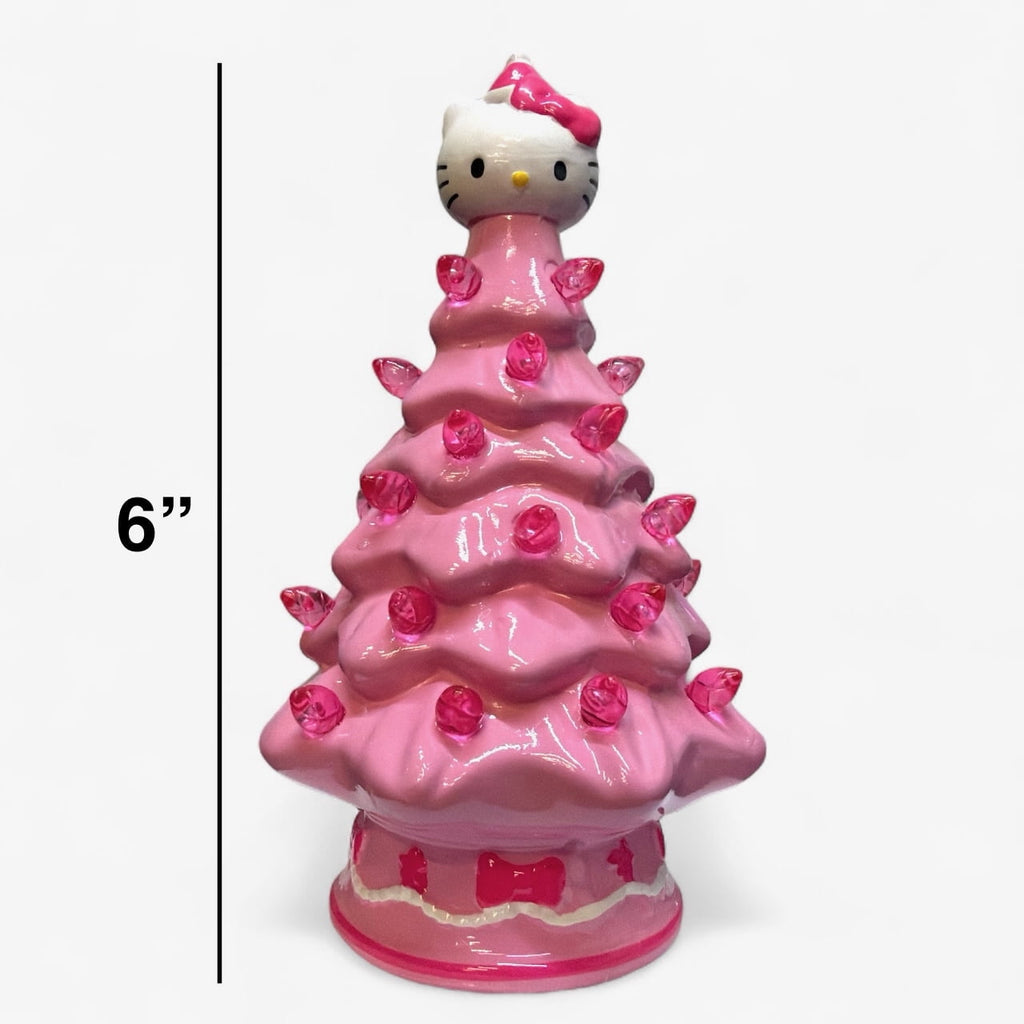 Hello Kitty Mini Ceramic Christmas Tree with Pink Lights – 6" Tall Holiday Decoration