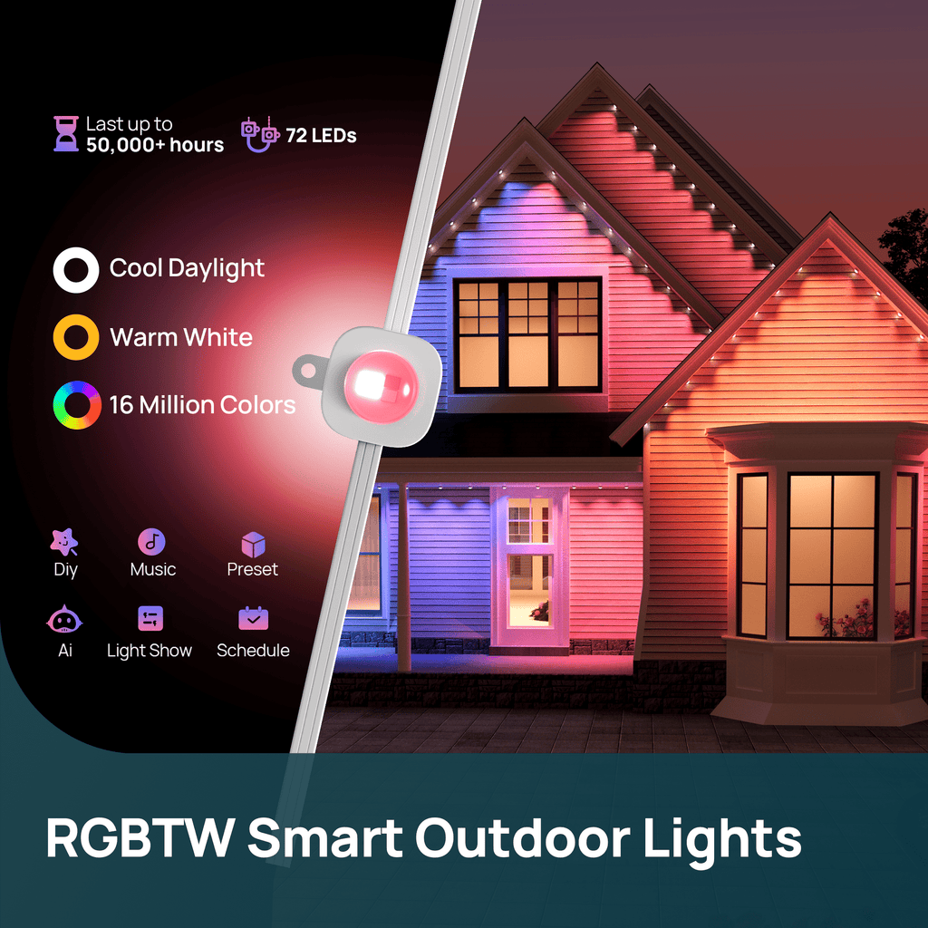 Linkind Smart Permanent Outdoor Lights Pro 100ft with 72 Lights, Color-Changing LED Strip Lights, Matter Compatible, IP67 Waterproof, WiFi + Bluetooth, Patio, Garden Decor, Holiday Lighting