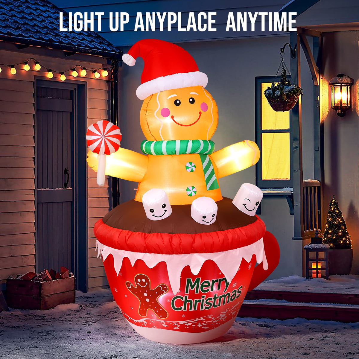 Ayieyill 7FT Inflatables Christmas Outdoor Decoration Cup Gingerbread Man with LED, Outdoor Christmas Decoration