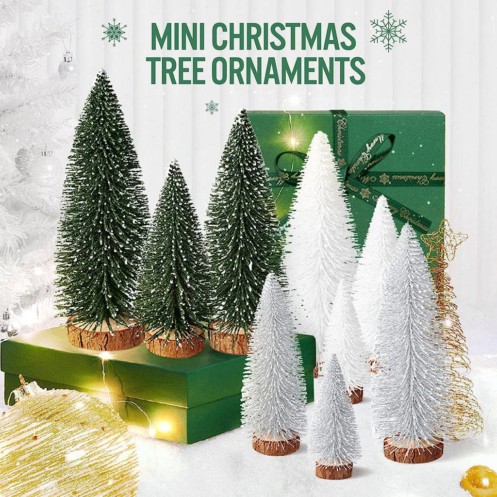 Ayieyill 9Pcs Mini Christmas Trees Christmas Decor Artificial Christmas Decorations with 4 Sizes, Christmas Tree Bottle Brush Trees Christmas Table Decorations (Pink+White)