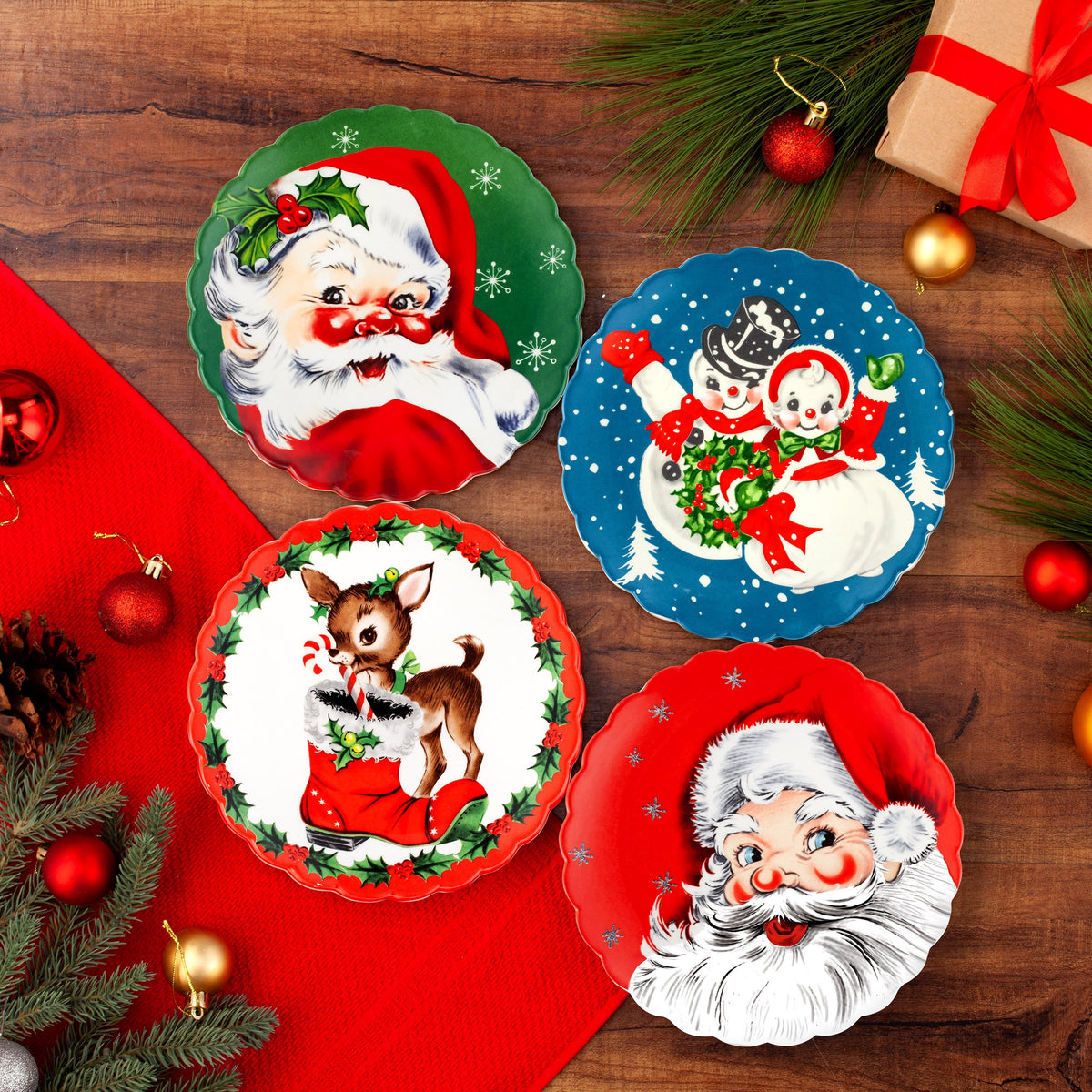 Mr. Christmas 8 in. Set of 4 Nostalgic Ceramic Character Plates - Classic