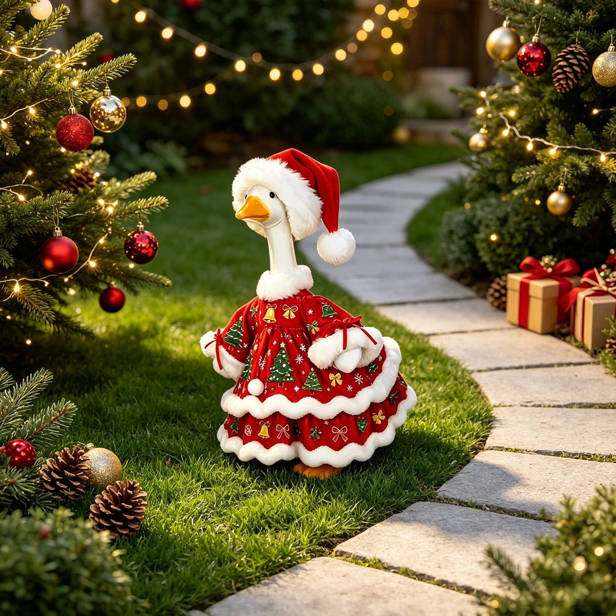 Aurorax Christmas Goose Clothes for Cement Goose Porch Goose 23"/17",Porch Goose Outfit 19 inch,Red Holiday Porch Goose Clothing Accessories for Garden Lawn Yard