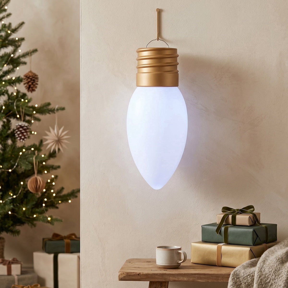 Indoor/Outdoor Light-Up Blow Mold Bulb Christmas Decoration with 10 Modes, White, 24", by Holiday Time