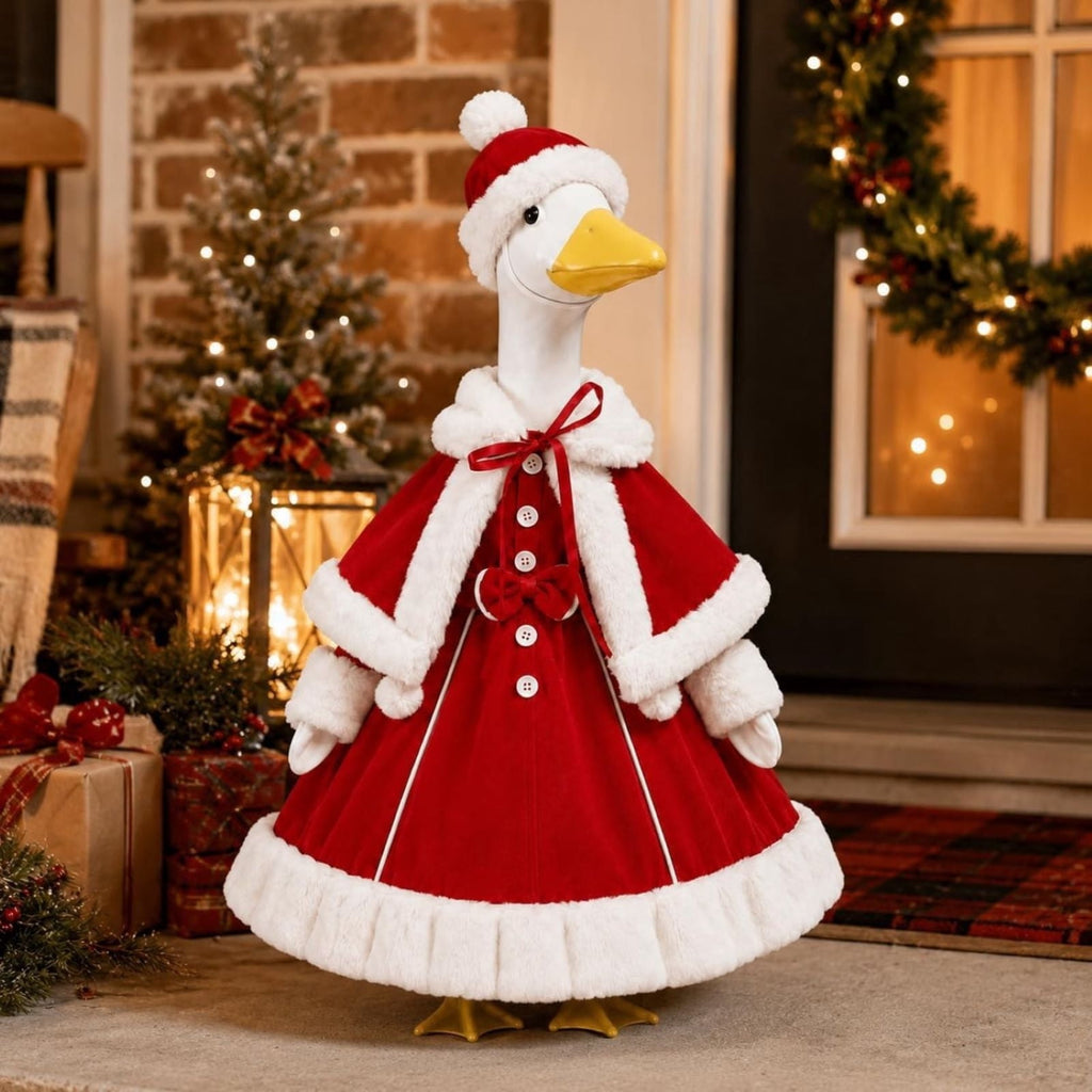 Aurorax Christmas Goose Clothes for Cement Goose Porch Goose 23"/17",Porch Goose Outfit 19 inch,Red Holiday Porch Goose Clothing Accessories for Garden Lawn Yard