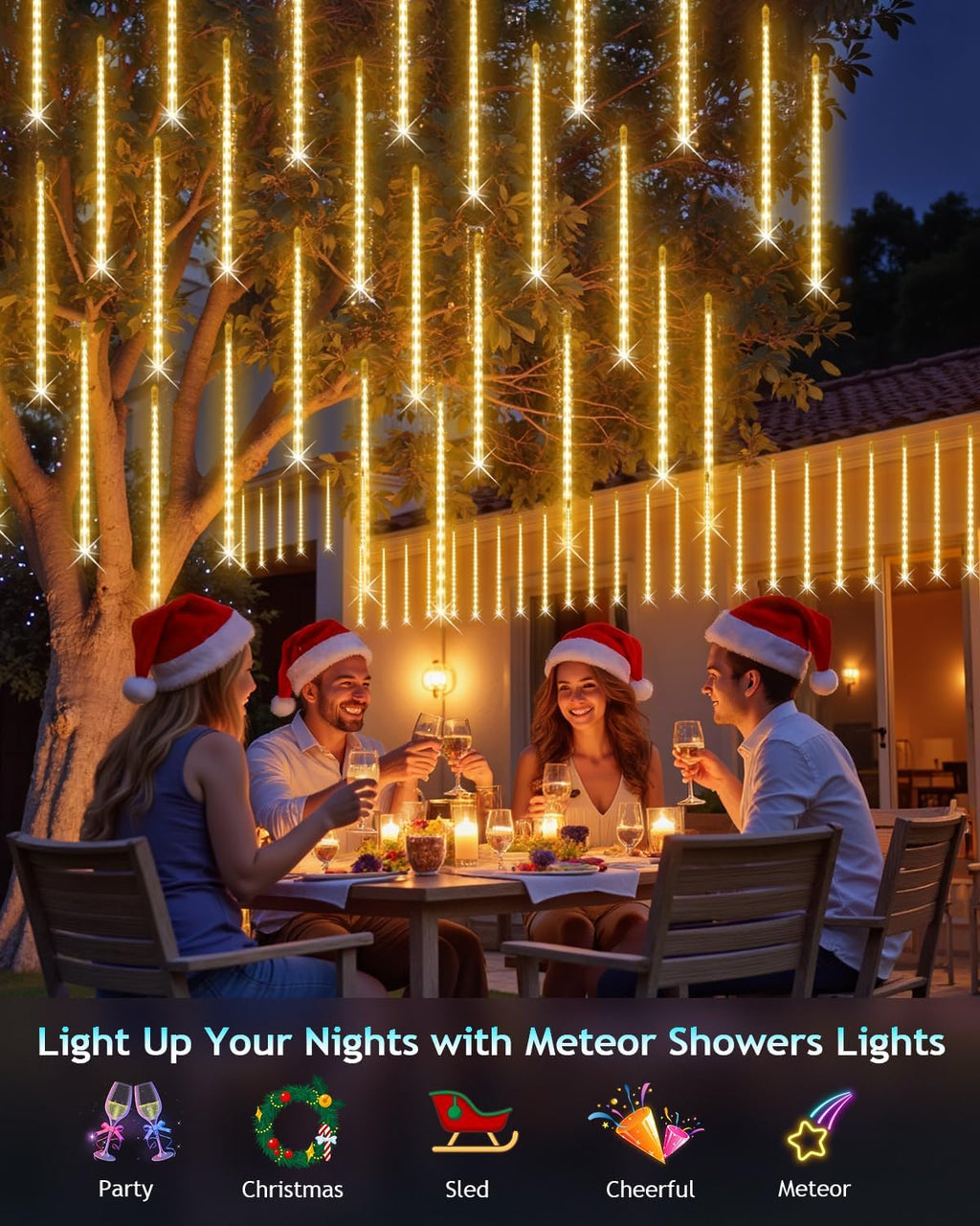 DONGPAI Meteor Shower Lights Outdoor, 11.8 Inch 8 Tube Icicle Lights, Waterproof Meteor Christmas Lights Outdoor, Hanging Falling Rain Lights for Xmas Tree Outside Holiday Decoration