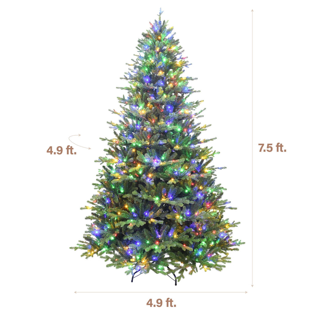 Fraser Hill Farm 7.5-Ft. Oregon Pine Christmas Tree with Dual Multicolor & Warm White LED Lights, FFOP075-6GR