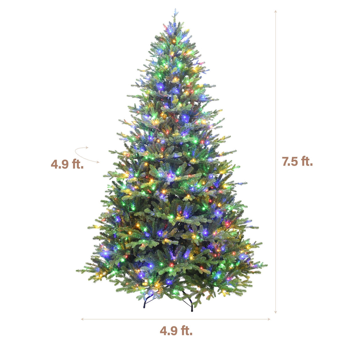 Fraser Hill Farm 7.5-Ft. Oregon Pine Christmas Tree with Dual Multicolor & Warm White LED Lights, FFOP075-6GR