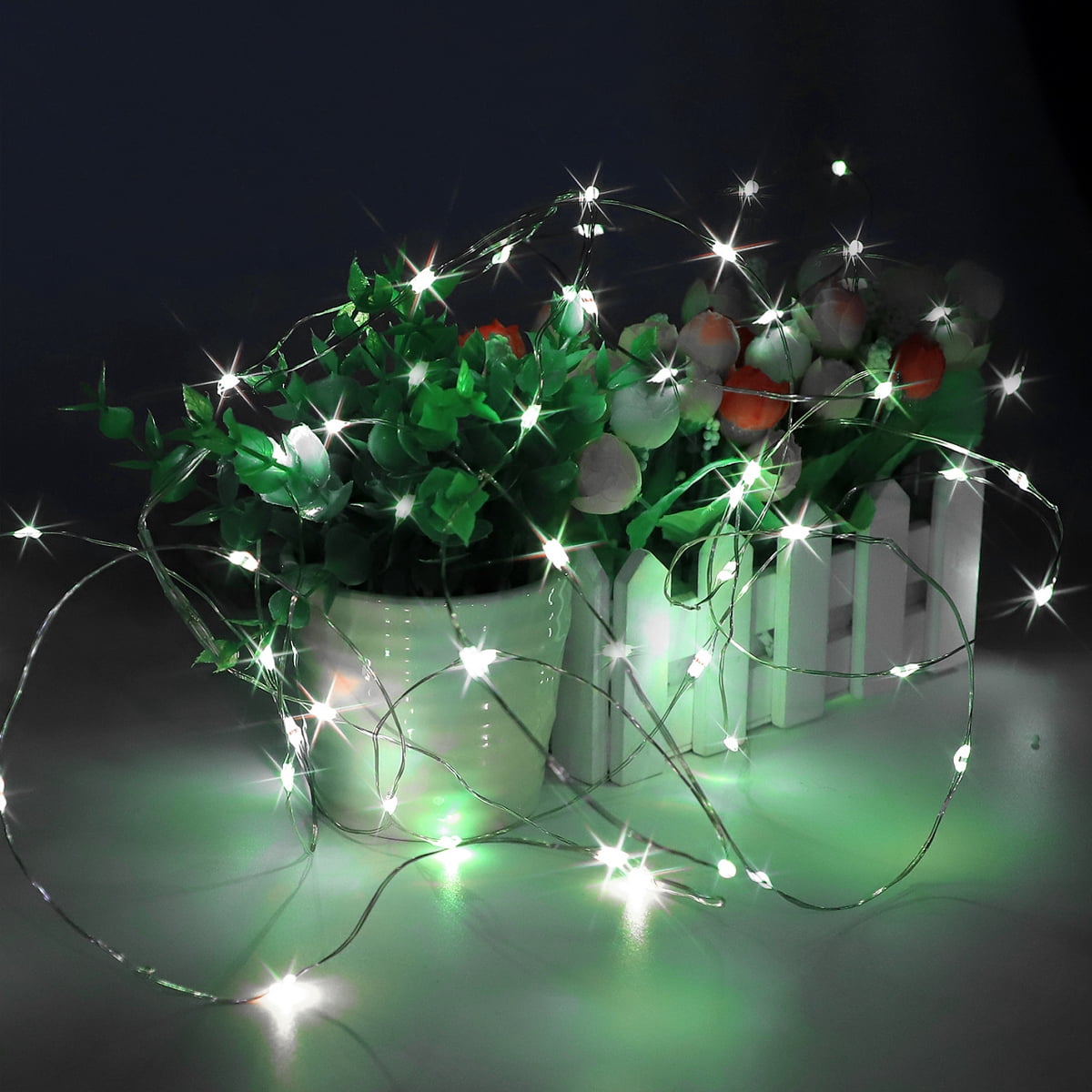 2 Pack Battery Operated Mini String Light,Indoor Led Fairy Light with Timer 6 Hours on/18 Hours Off for Craft Clear Vase Decoration,30 Count LED,10 Feet Silver Wire (Red)