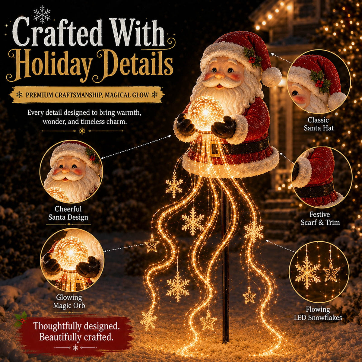Snowman Magic Fountain, Flowing Snowflake LED Christmas Garden Light,Solar Power and Outdoor Garden Stake for Christmas Yard Decor