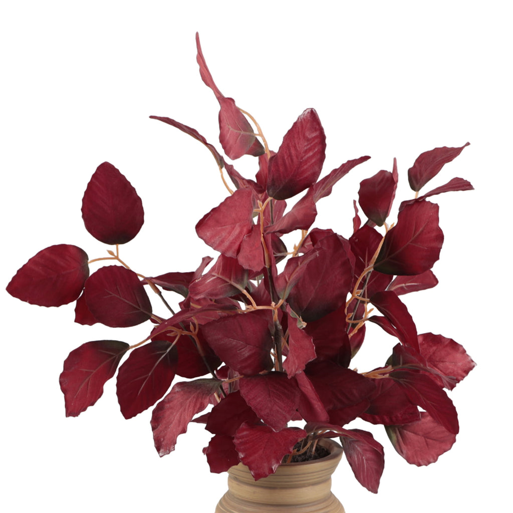 Better Homes and Gardens 19.5"H Artificial Real Touch Burgundy Leaves in 7.38"H Brown Ceramic Vase Made for Tabletops - 1.76 lbs