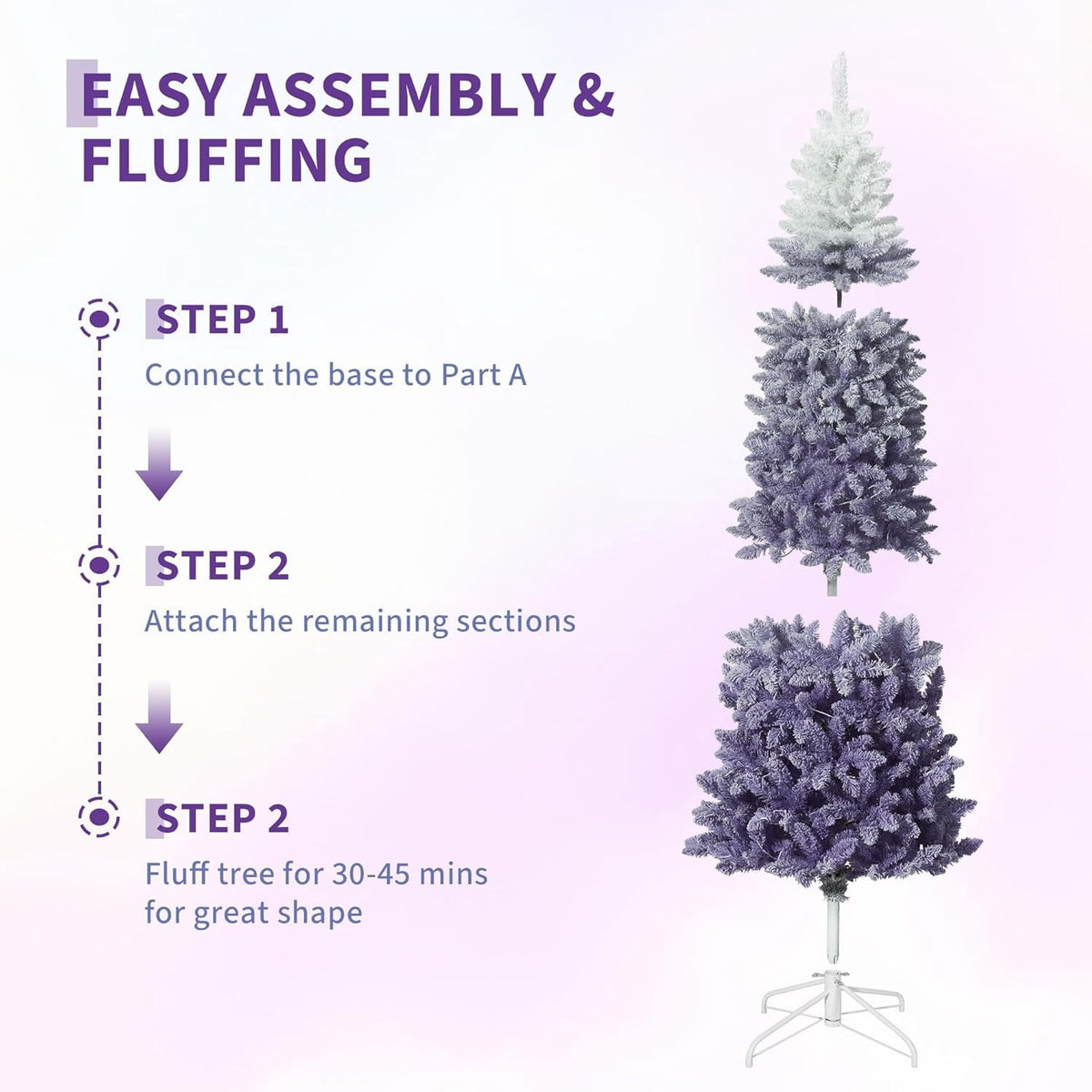 4.5/6/7.5/9 ft Flocked Pencil Christmas Tree with 100 Lights, Pre Lit Tall Skinny Christmas Tree with PVC Branch Tips, Premium Hinged Xmas Tree with Metal Base, Slim Artificial Christmas Tree