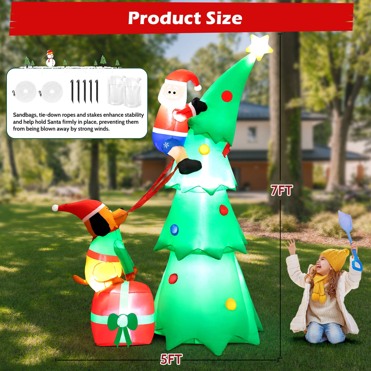 Yexmas 7.2FT Large Outdoor Inflatable Christmas Tree with Santa Claus and Dog,Built-in LED Lights,Fun Blow Up Xmas Decor Suitable for Yard,Garden,Lawn