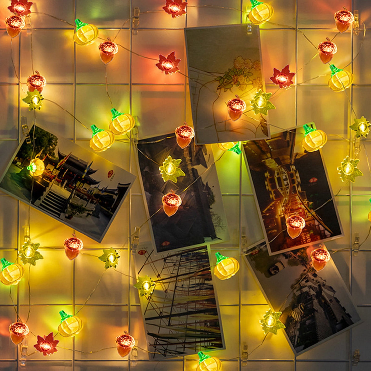 Thanksgiving Decoration Acorn 3D Pumpkin Maple Leaf String Lights Battery Operated 6.5ft 10 LEDs Orange Fall Lights for Home Autumn Garland Harvest Halloween Party Christmas Decor