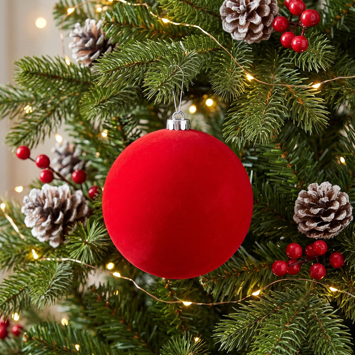 2-Count Red Jumbo Velvet-Feel Shatterproof Christmas Ornaments, 6.5", by Holiday Time