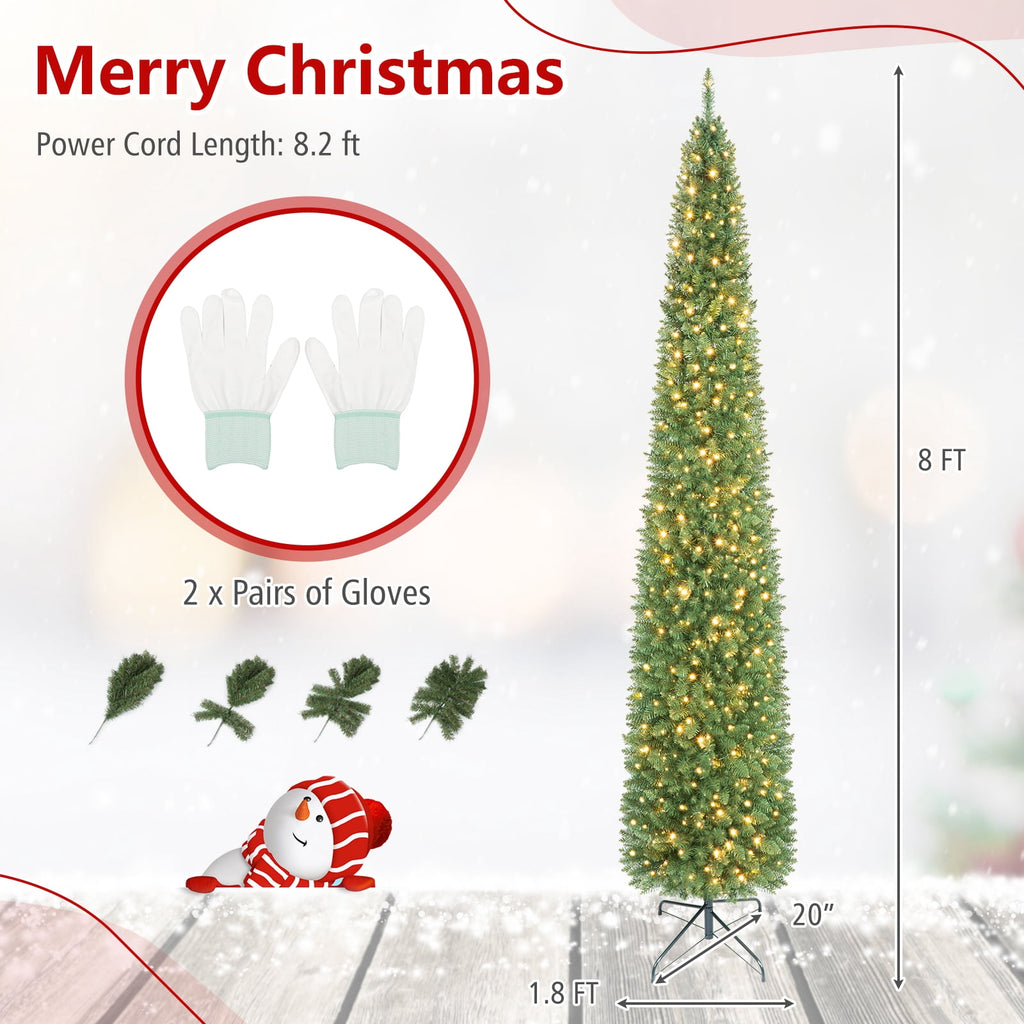 Costway 5 FT Pre-Lit Pencil Christmas Tree with 150 LED Lights & 296 Branch Tips Party