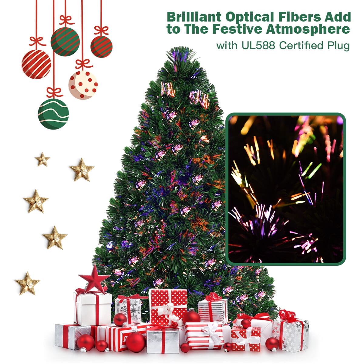 Costway 6Ft Pre-Lit Fiber Optic PVC Christmas Tree Metal Holiday