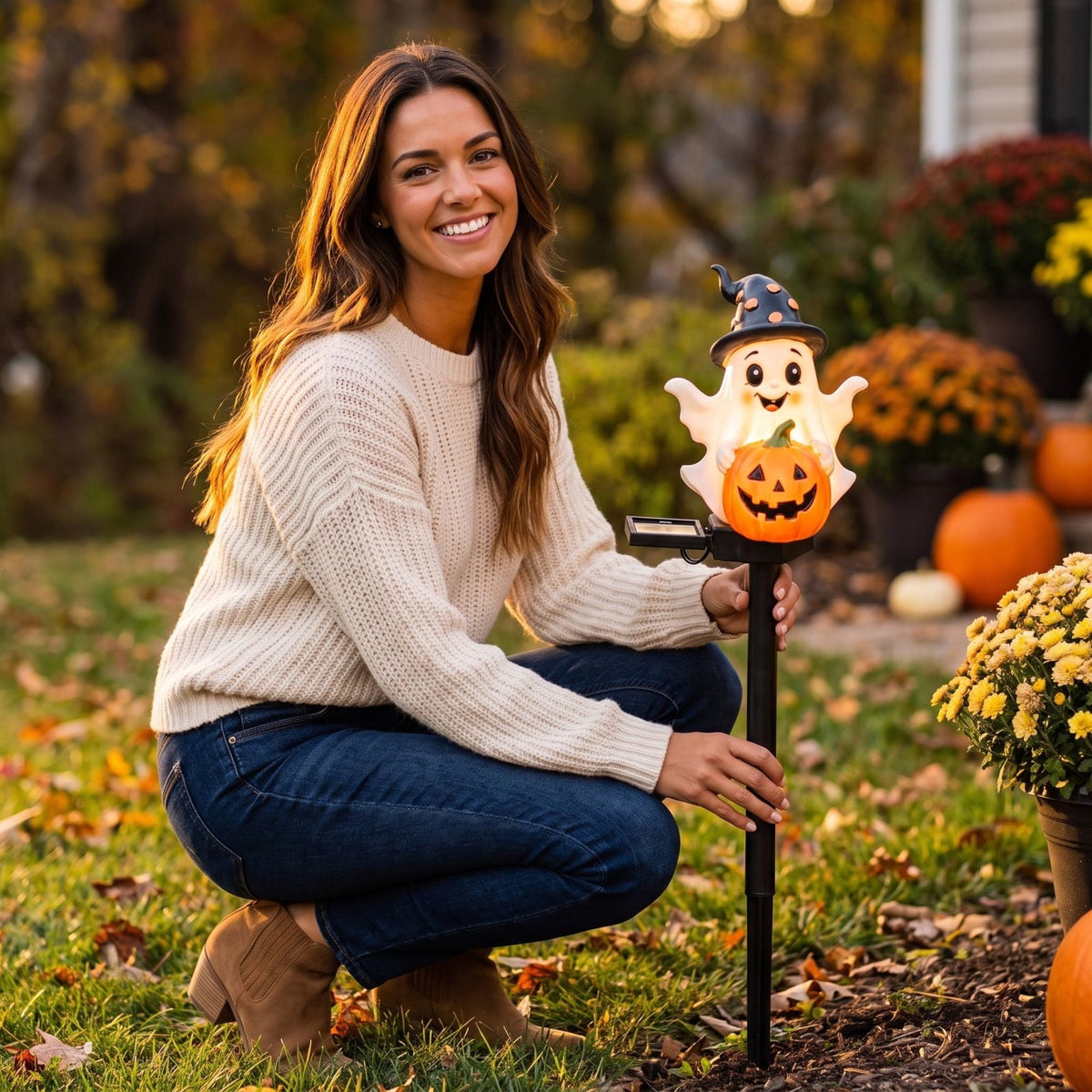 Stijggn Halloween Pumpkin Stake Solar Garden Lights, Waterproof Multi Branch Little Pumpkin Lantern Garden Stake Lights Outdoor Walkway Yard Garden Decoration