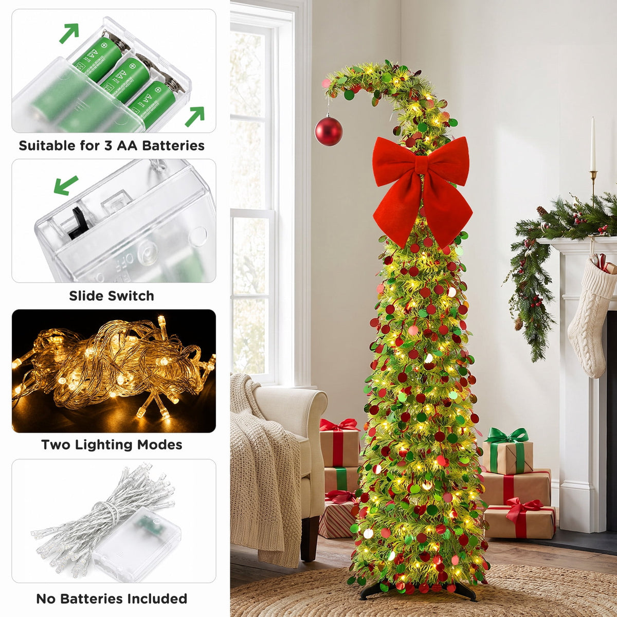 Ayieyill Christmas Tree 5FT Pencil Christmas Tree, Collapsible Pop up Tinsel Tree for Christmas Decorations Indoor, Pink