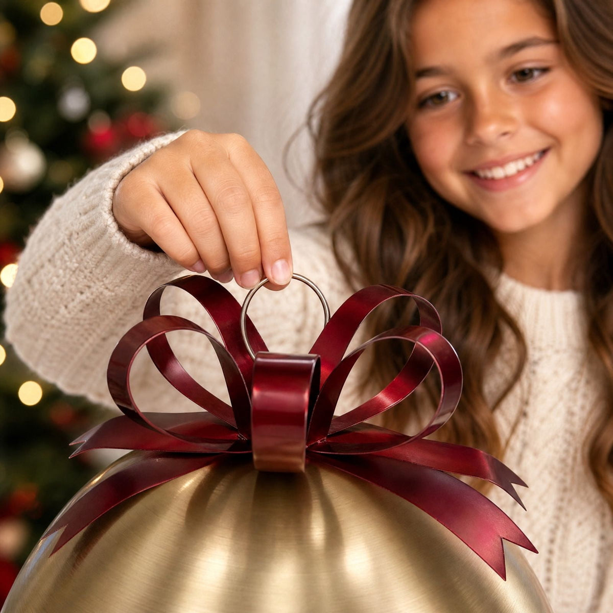 Luckky Oversized Gold Christmas Jingle Bell Ornament with Red Bow, Large Metal Sleigh Bell Decor, Giant Decorative Bell for Porch, Yard, Indoor Outdoor Christmas Holiday Display, Set Of 2