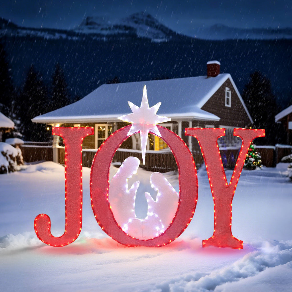 Starfree 49-inch Outdoor Nativity Decoration Lighted JOY Sign with Outdoor Christmas Yard Decorations Hanging and Standing Options for Porch & Garden