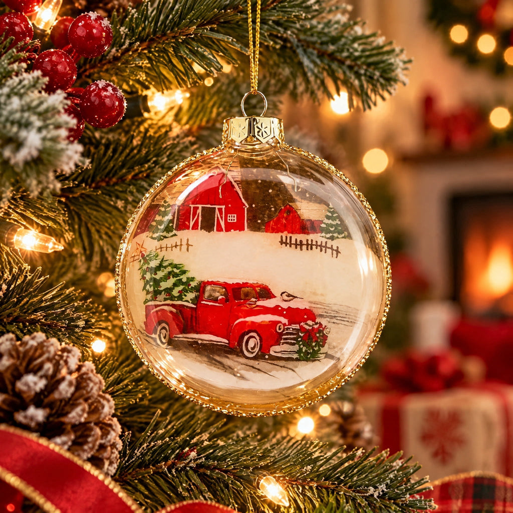 Red Truck Farm Scene Ball Christmas Ornament, 4", by Holiday Time