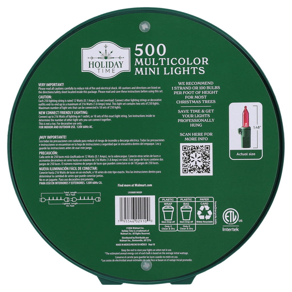 Indoor/Outdoor 500-Count LED Mini Christmas String Lights, Warm White, Green Wire, 114', by Holiday Time