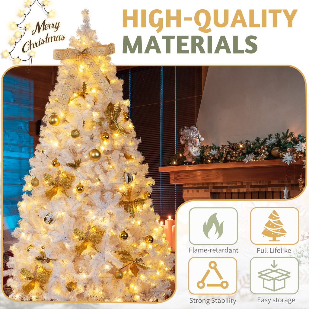 UBesGoo 7.5ft DIY Christmas Tree, Hinged Artificial Pine with 400 Warm LEDs & Golden Ornaments, Includes Tree Skirt, Green