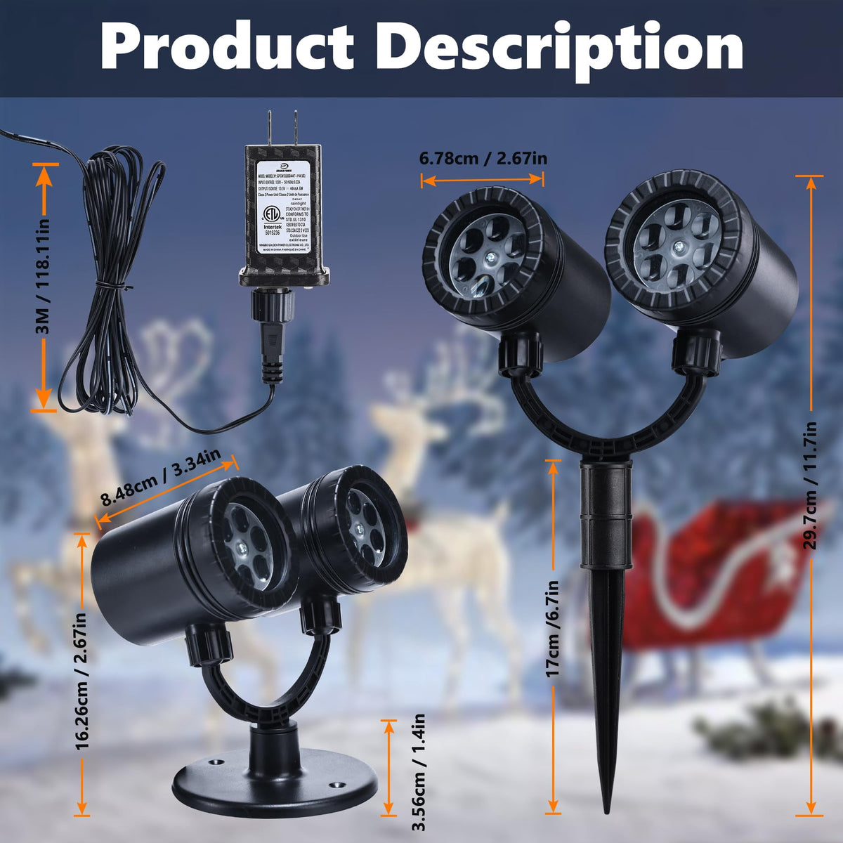Ceevoo Snowflake Christmas Projector Lights, Double Head Dynamic Christmas Projection Lights with Timer, Waterproof Holiday Decorations Outdoor for Party Garden Yard Indoor Xmas Decor
