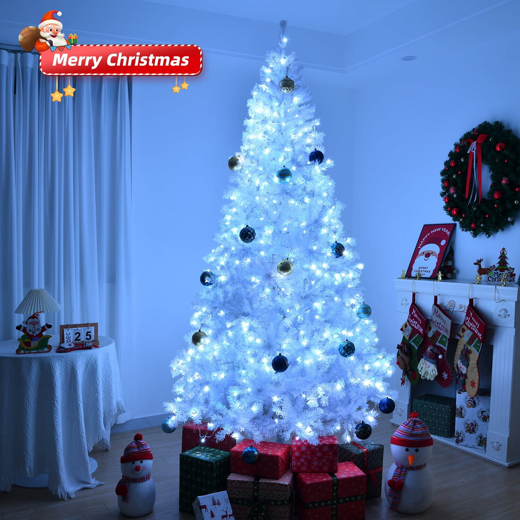 Ktaxon 8 FT Pre-lit Christmas Tree, Xmas Tree Hinged Branches with 500 RGB Lights and 1500 Branch Tips APP Controlled, for Holiday Party Store Office Home, White