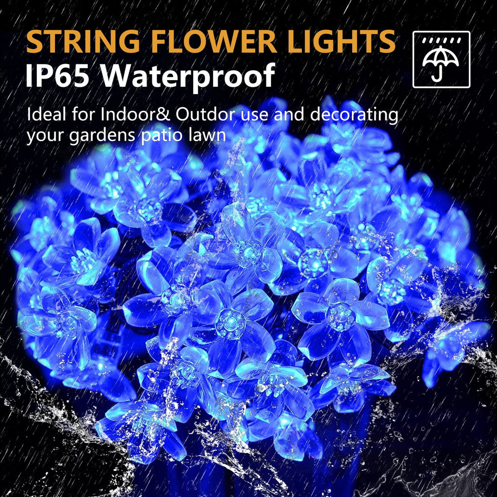 Rirool Cherry Blossom Solar String Lights Outdoor, 23FT 50 LED Flower Fairy Lights with 2 Lighting Modes, IP65 Waterproof Auto On/Off for Garden Patio Wedding Christmas Decor, Multicolor