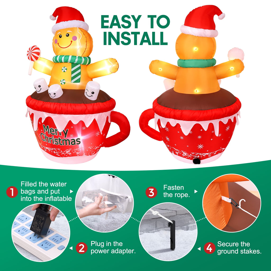 Ayieyill 7FT Inflatables Christmas Outdoor Decoration Cup Gingerbread Man with LED, Outdoor Christmas Decoration