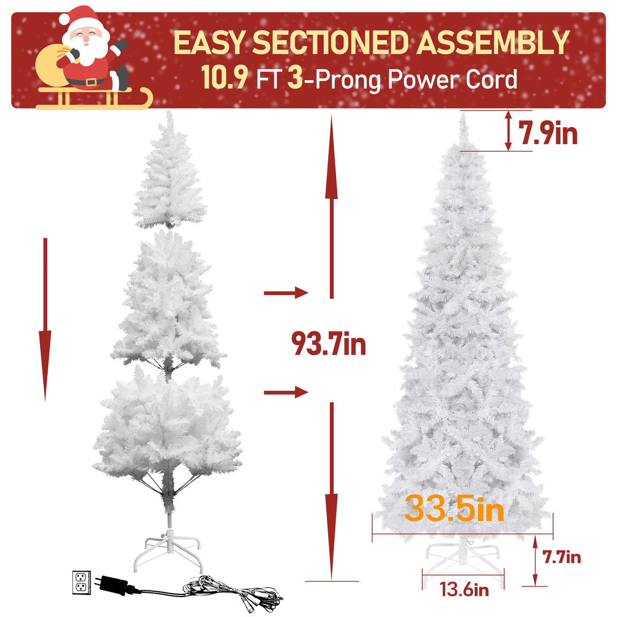 VEIKOUS 6.5ft Pre-lit Pencil Christmas Tree Slim w/250 LED Lights & Metal Stand, Green