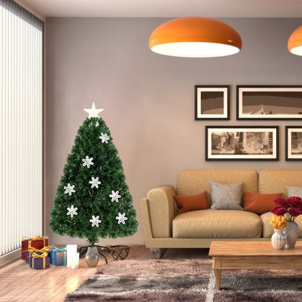 Gymax 4' Pre-Lit Multi-Color Lights Fiber Optic Artificial Christmas Tree with Snowflakes